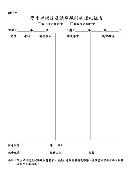 學生各項考試監考注意事項、試場規則與違規處理辦法2